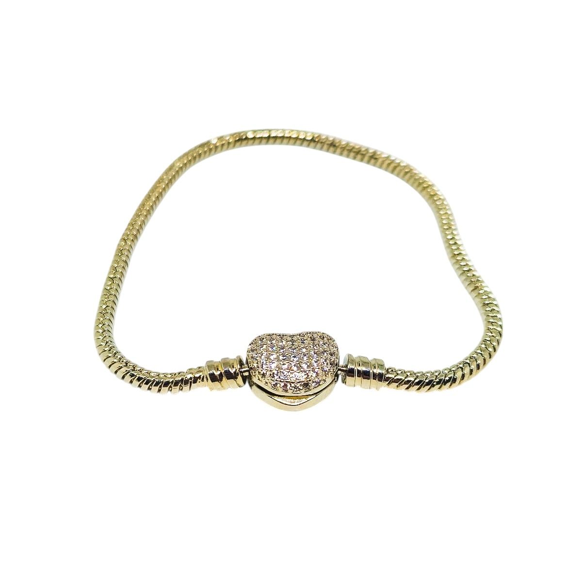 Pulseira Fecho Coração Cravejado Prata