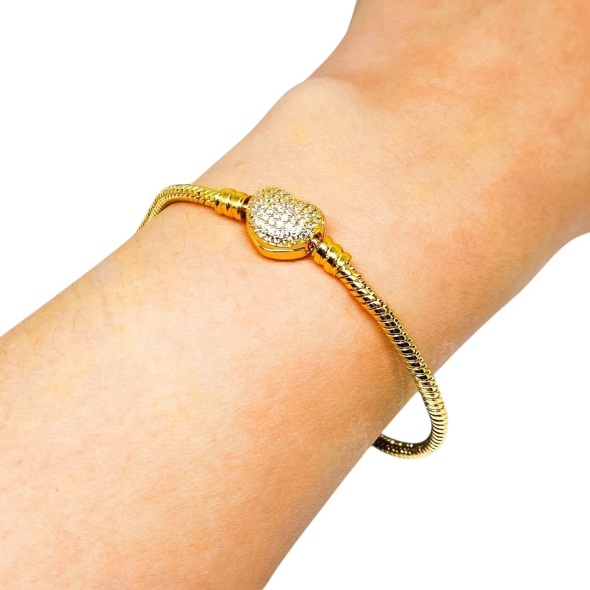 Pulseira Fecho Coração Zircônia Dourado