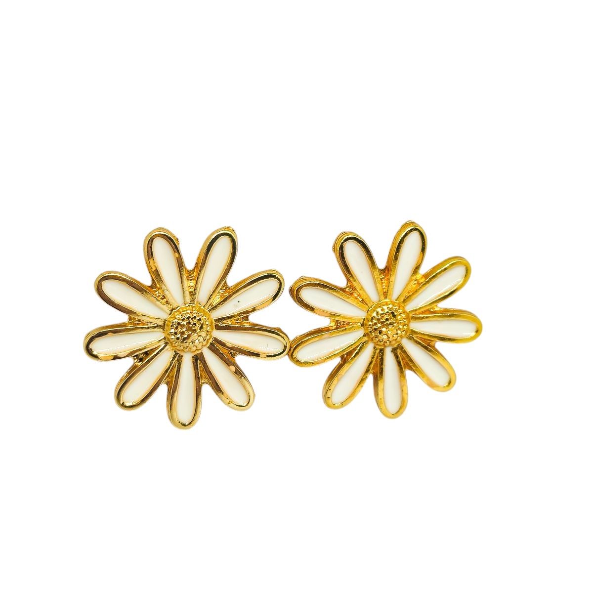 Brinco Flor Margarida Branco e Dourado