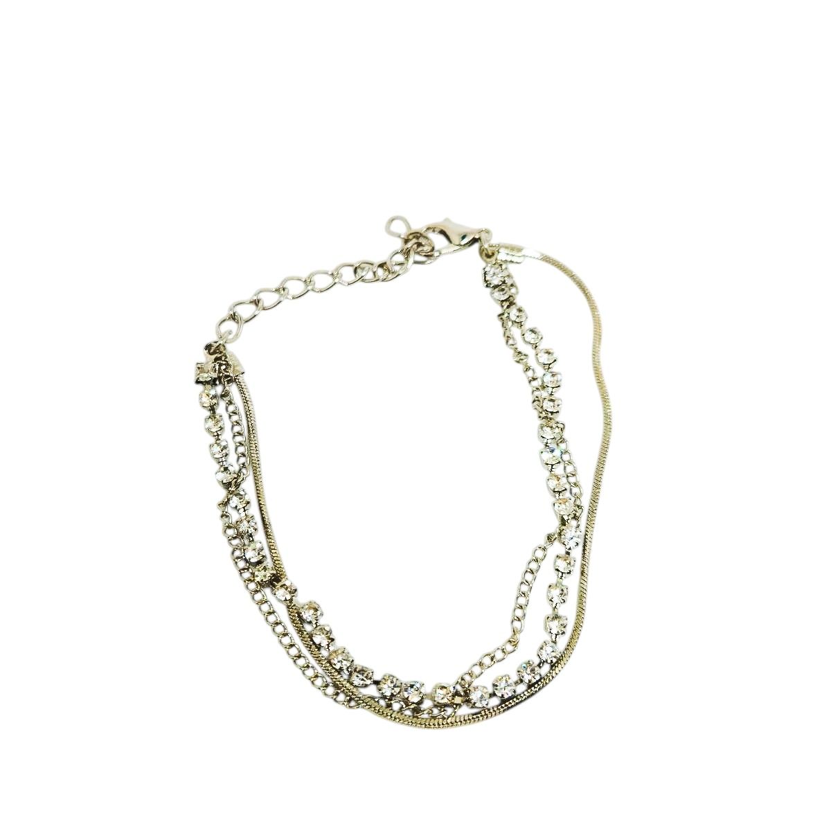Pulseira Tripla Prata Strass