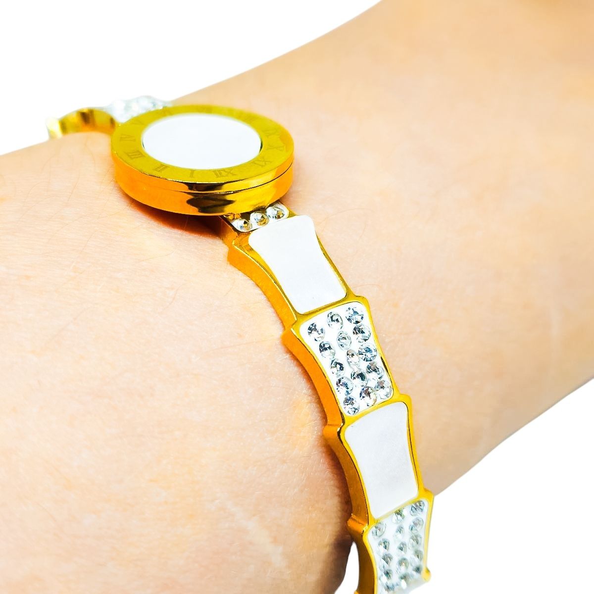 Bracelete Mostrador Romano Cravejado Luxo Caixa Premium
