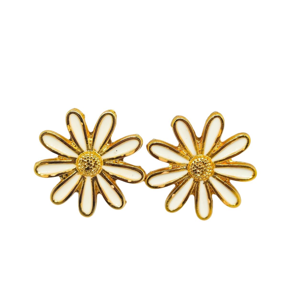 Brinco Flor Margarida Branco e Dourado