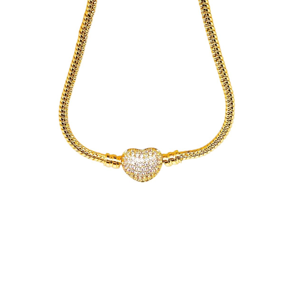 Pulseira Fecho Coração Zircônia Dourado