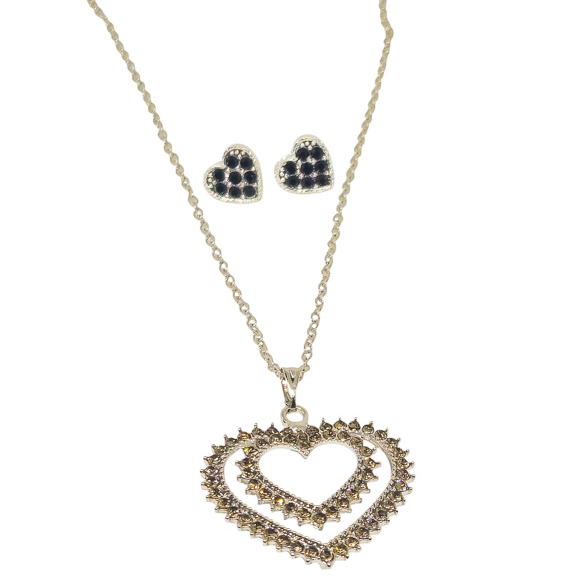 Conjunto Coração Cravejado Ródio Negro