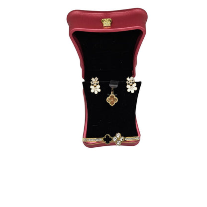 Kit Caixa Luxo Anel Brinco Pulseira Ouro Flor Trevo