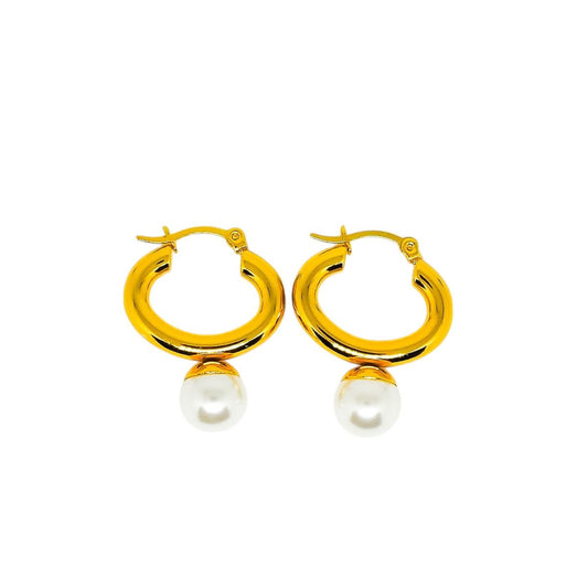 Brinco Argola com Pérola Banho Dourado