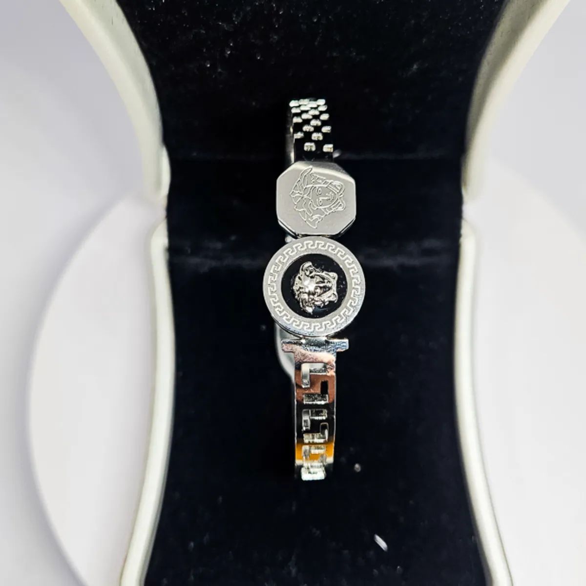 Bracelete Pedra Central Versace Grego Prata