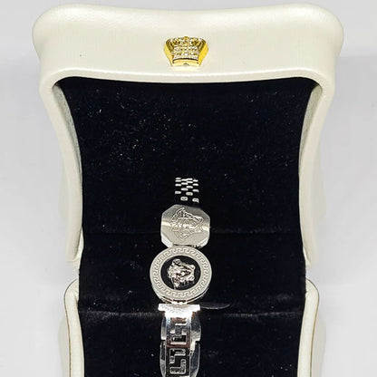 Bracelete Pedra Central Versace Grego Prata