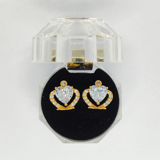 Brinco Coração Cristal Gota com Zircônias Dourado